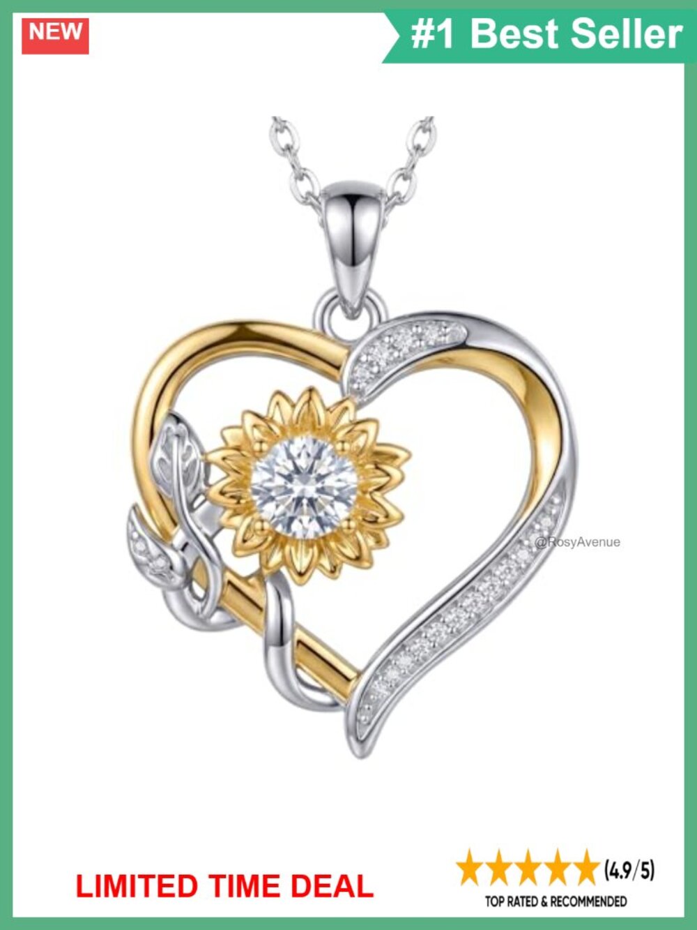 14K Gold Filled Sunflower Pendant Necklace for Women 18"